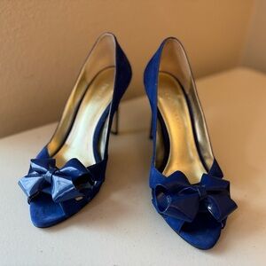 Enzo Angiolini Gorgeous Blue Suede Heels with Bow Detail